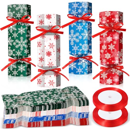 Spakon 60 Pack Christmas No Snap Crackers Christmas No Snap Party Table Favors DIY Xmas Crackers Holiday Table Favors Set for Christmas Dinner Decoration Gift(Snowflake)
