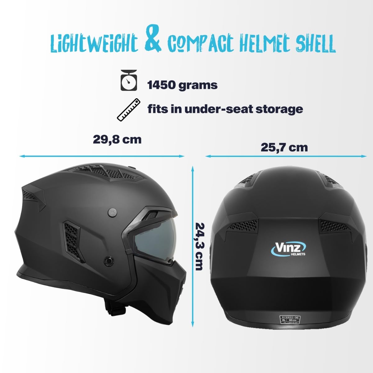 VINZ Shuto kask typu jet / Streetfighter | dopuszczony do użytku przez ECE 22.06 | kask na skuter z wizjerem przeciwsłonecznym/osłoną przeciwsłoneczną