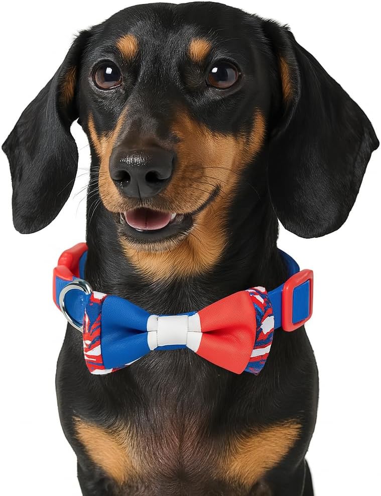 Blueberry Pet 2 Patterns Patriotic Spirits France Flag Adjustable Bowtie Blue Dog Collar - Handmade Bow Tie w/Jacquard Weave Fabric, Medium, Neck 14.5"-20"