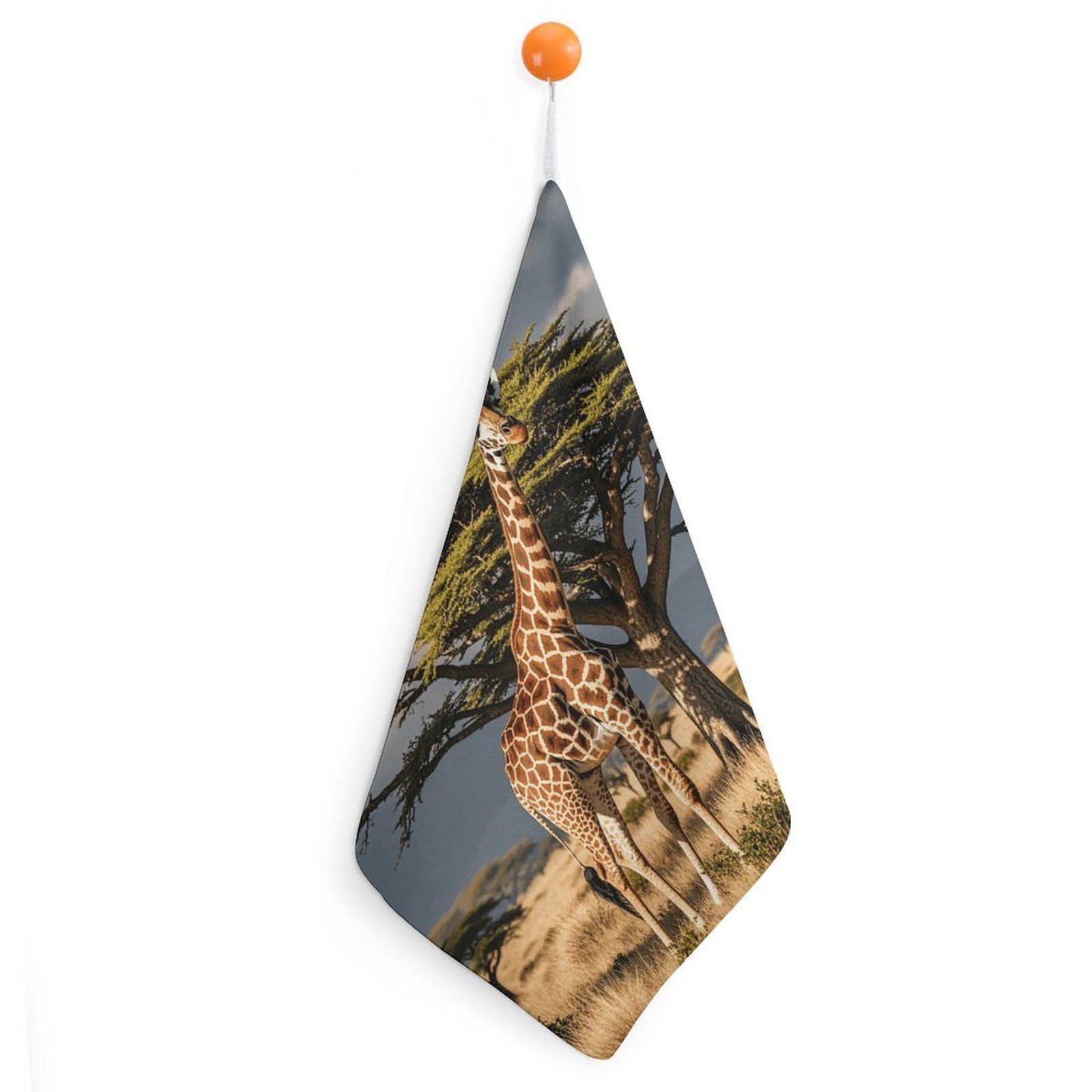 QMNLKH Africa Giraffe Majestic Tree Hand Towels for Kitchen, Quick Dry Hanging Hand Towels with Loops, Absorbent Hand Towel for Bathroom, Square Soft Microfiber Towels for Gym, 11.8inch 1PCS