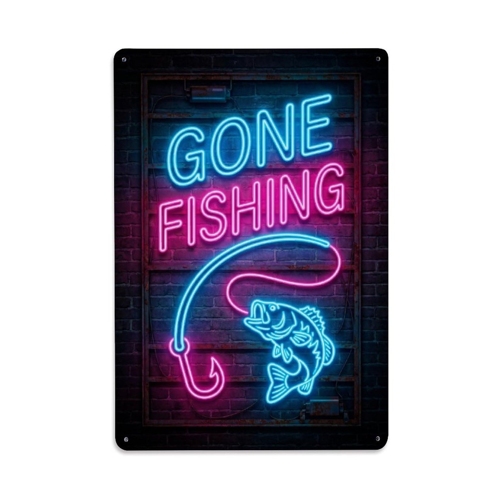 Gone Fishing Trout Fishing Vintage Metal Tin Sign Plaque Wall Decor for Cafe, Club, Garden Metal Poster 8x12Inch