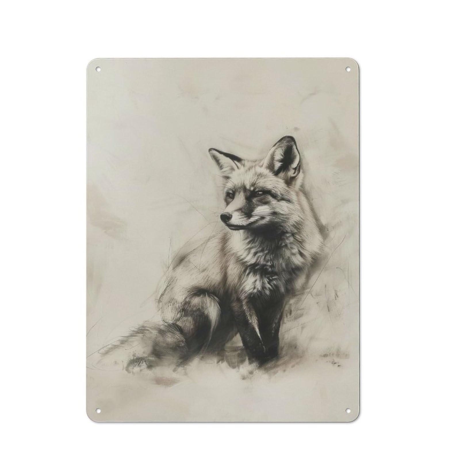 Junmoney Fox In Charcoal Art Vintage Decorative Metal Plaque 40X30cm, Garden Room Wall Plaque For Shed, Garden Room, Porch Or Garage