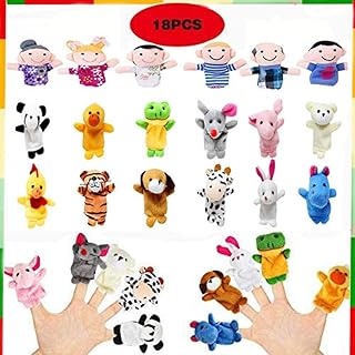 18 Pack Finger Puppets Set ,Plush Soft 12 Animals + 6 People Family Finger Puppets for Kids Toddlers Baby Story Time Playtime School Gift