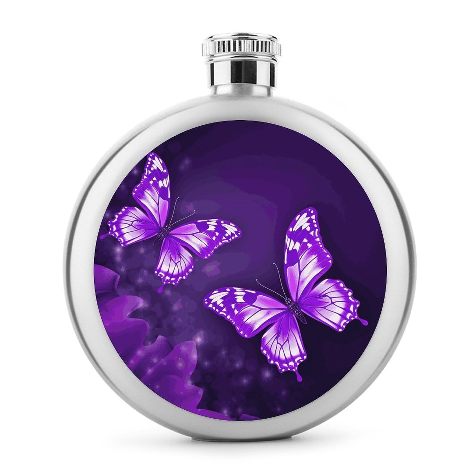 Flask,Flask for Men, Purple Butterflies Printed Hip Flask,Stainless Steel Flask,Alcohol Flask,for Whiskey And Other Liquor