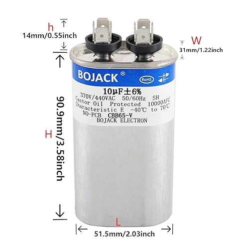 Miniatura 3 de BOJACK 10 uF ± 6% 10 MFD 370V/440V CBB65 Condensador de arranque ovalado para funcionamiento del motor de CA o arranque del ventilador y aire