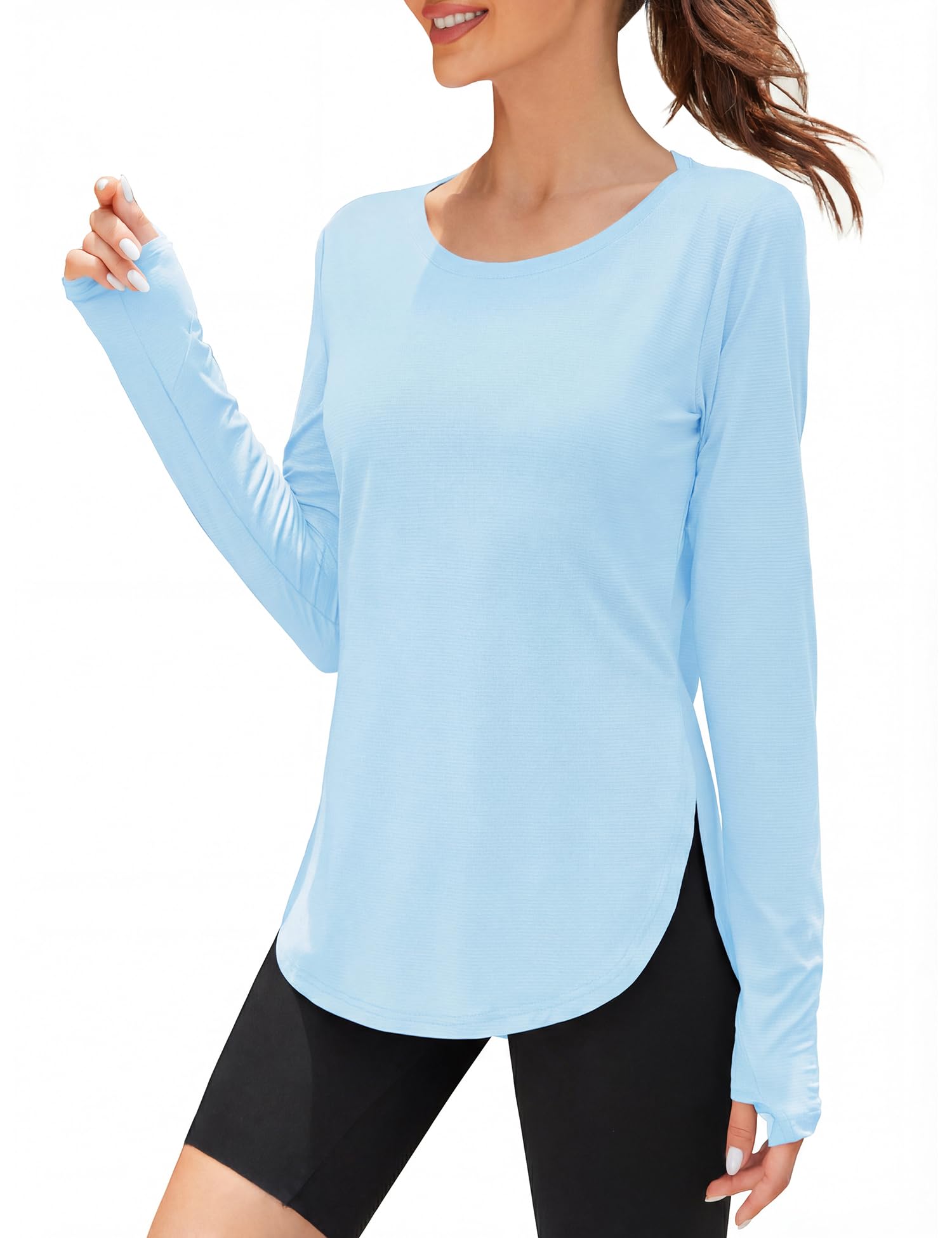 Rapbin UV Shirt Damen Langarm Sportshirt Damen UPF 50+ Leichtes Atmungsaktiv Funktionsshirt Sport Oberteile Damen Rundhals Fitness Activewear with Daumenloch