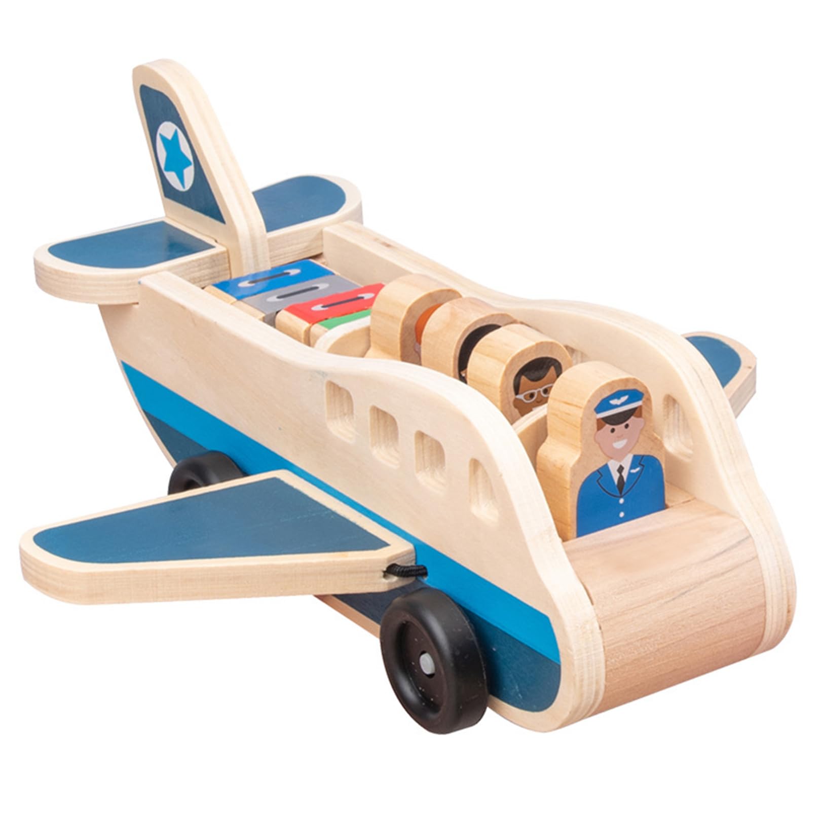 Xoeryoy Wooden Passenger Plane Set, Toy Airplane with 4 Play Figures and 4 Suitcases For Toddlers, Classic Wooden Toys Perfect for Role-Playing and Skill Development