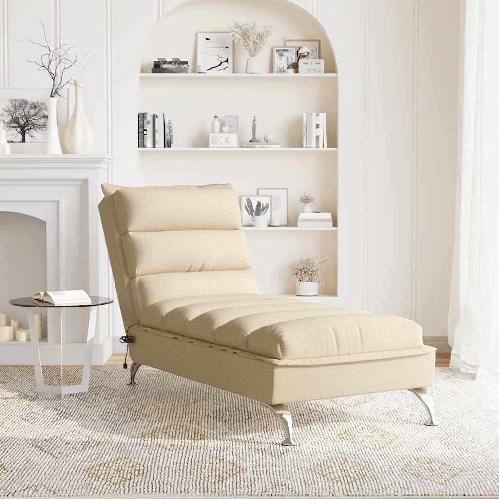 Generico Chaise Longue Massaggi con Cuscini Crema in Tessuto,Sedie,Chaises-longues-379480