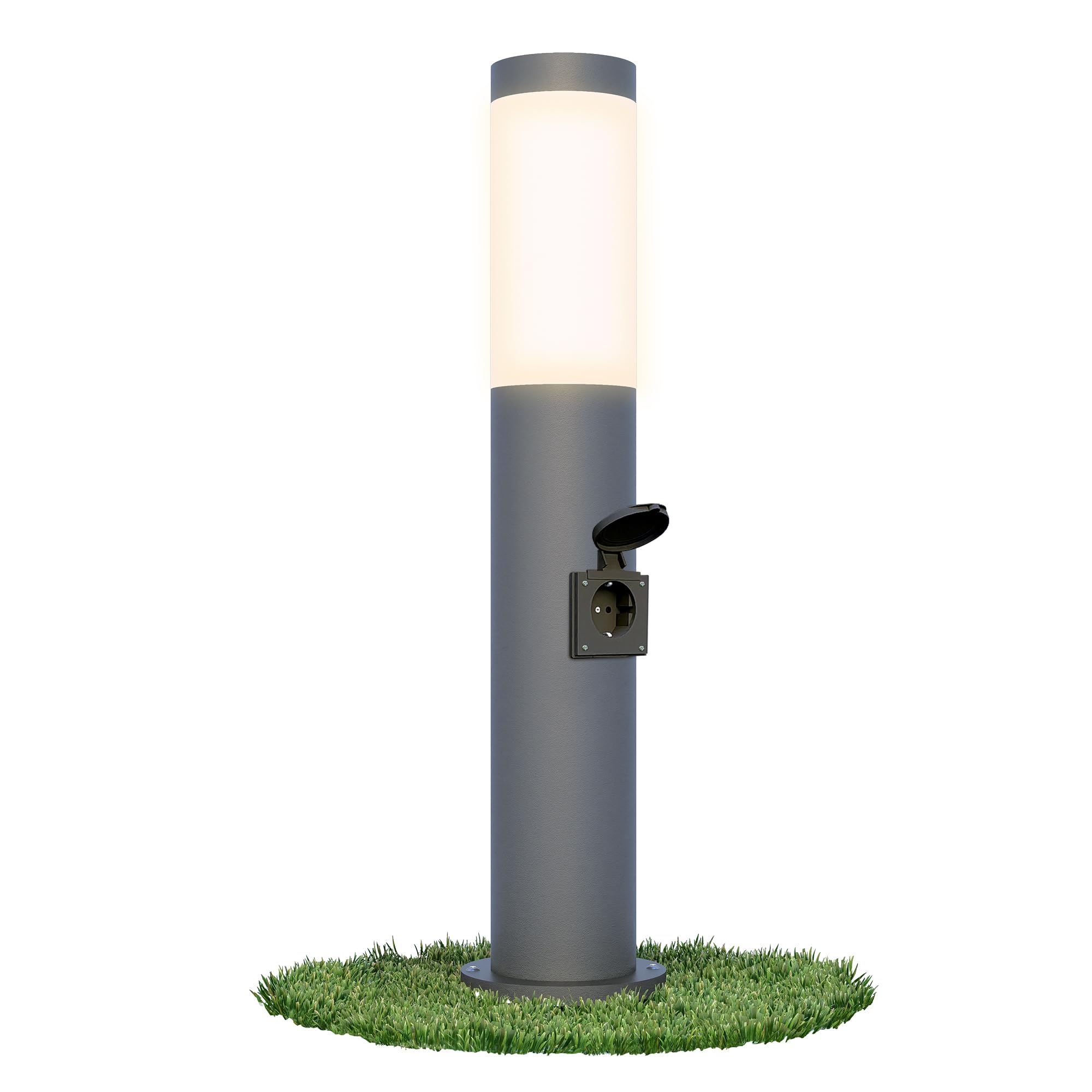 2-Wege-Gartensteckdose Mit E27-Fassung – IP44, Dunkelgrau, 455 Mm Hoch