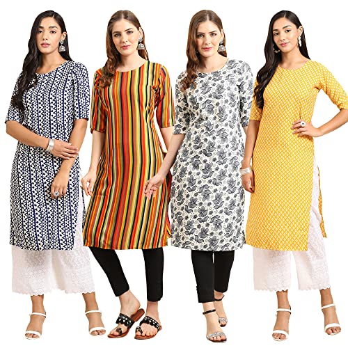 Image of Pinkmint Women's Crepe Digital Print Straight Kurta (Pack of 4)