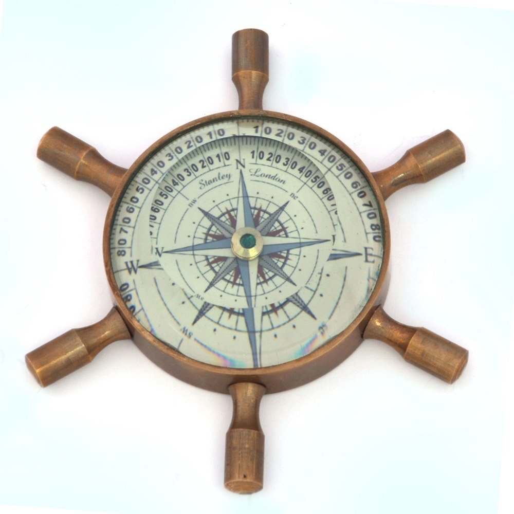 Little India Wheel Design Floating Dial Lens View Brass Compass (407, Brown)-picture-26