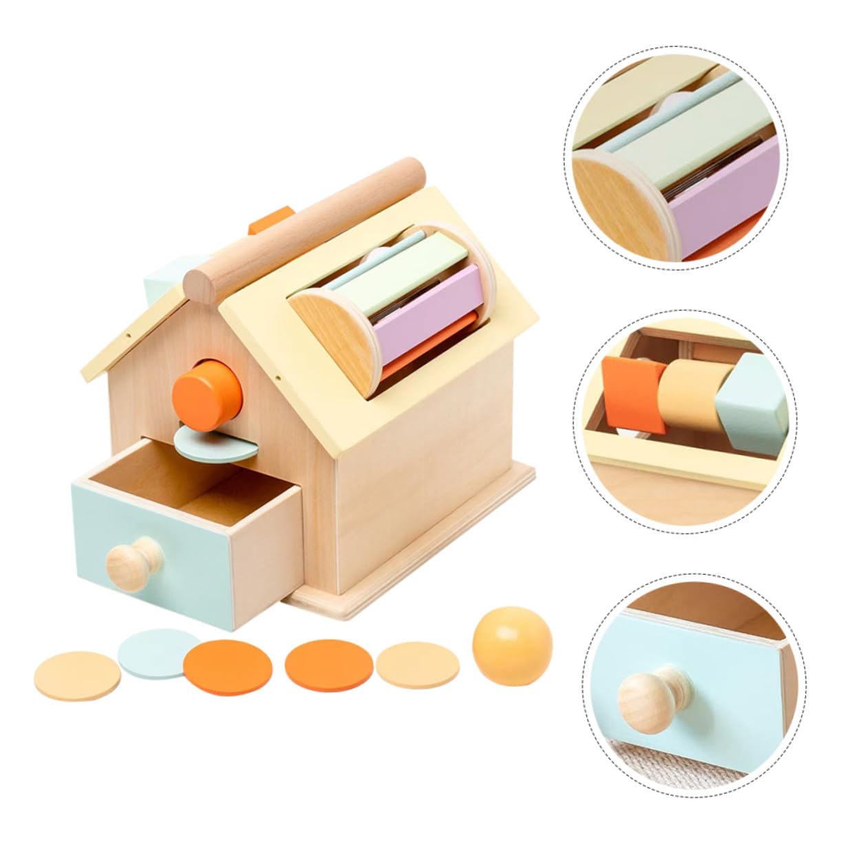 BESTonZON Caja de Monedas y Bolas de Madera para Niños, 1 Juego | Formación Temprana, Coordinación Ojo-mano y Pensamiento Lógico, Uso Seguro, Formato Compacto
