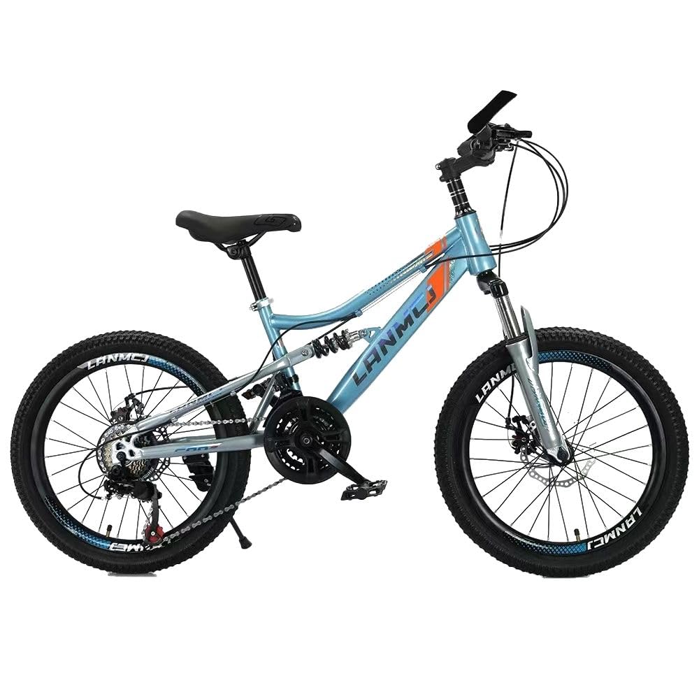 7 Speed Kids Bike, Unisex Mountain Bike, 18” 20" Road Bike, Sport Bicycle, Unisex Cycle, Double Front and Rear Suspension, 7 Gears, Dual Disc Break, Tool Kit, 6 to 12 Year Old (20 Inch)