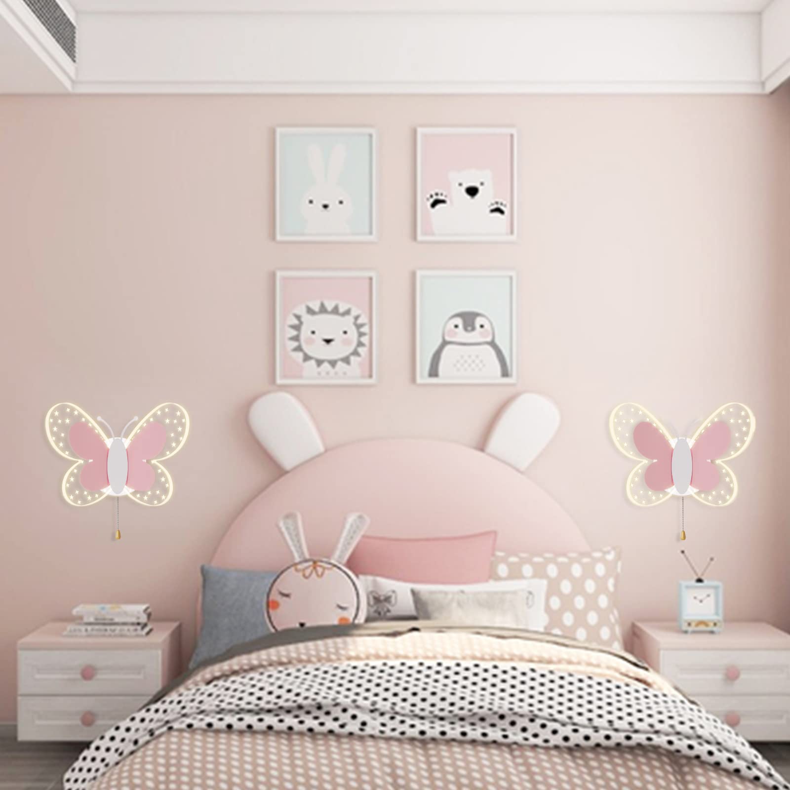 Lampada da Parete a LED per Cameretta dei Bambini, 16W Lampada a Muro con Interruttore, Effetto Stella Illuminazione a Parete per Camera da Letto, 3 Temperature di Colore Regolabili, Rosa