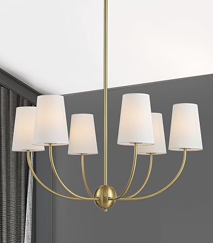 Munbea 32.3'' Brushed Gold Chandelier with 6 Curved Arms E12 Light & White Fabri