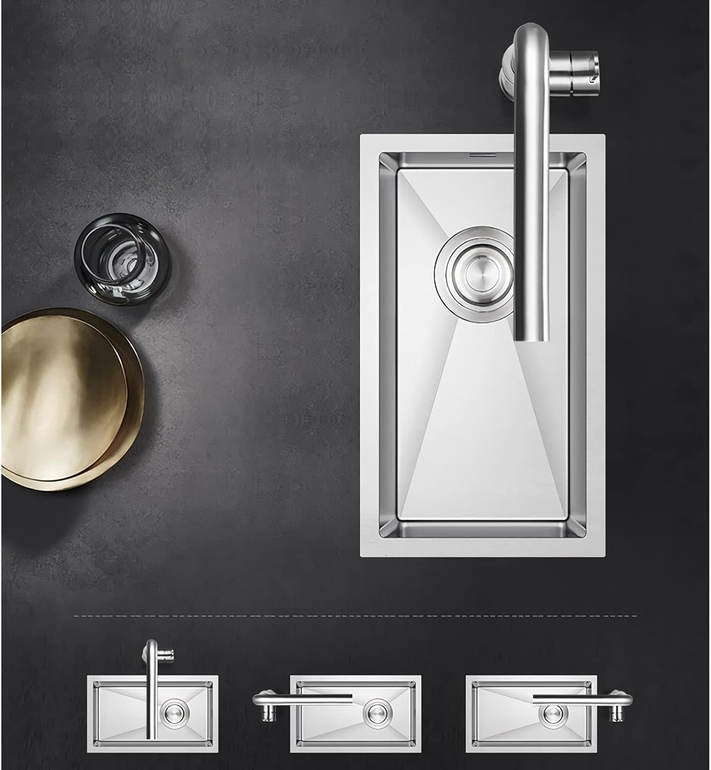 Stainless Steel Kitchen Sink Bar Wash or Sink, 10 Inch Sink, Stainless Steel Single Bowl Bar or Prep Tub with Drain Strainer Kit (10 x 17 x 8 inches) for Kitchens Built-in Sink, Kitchen Sink