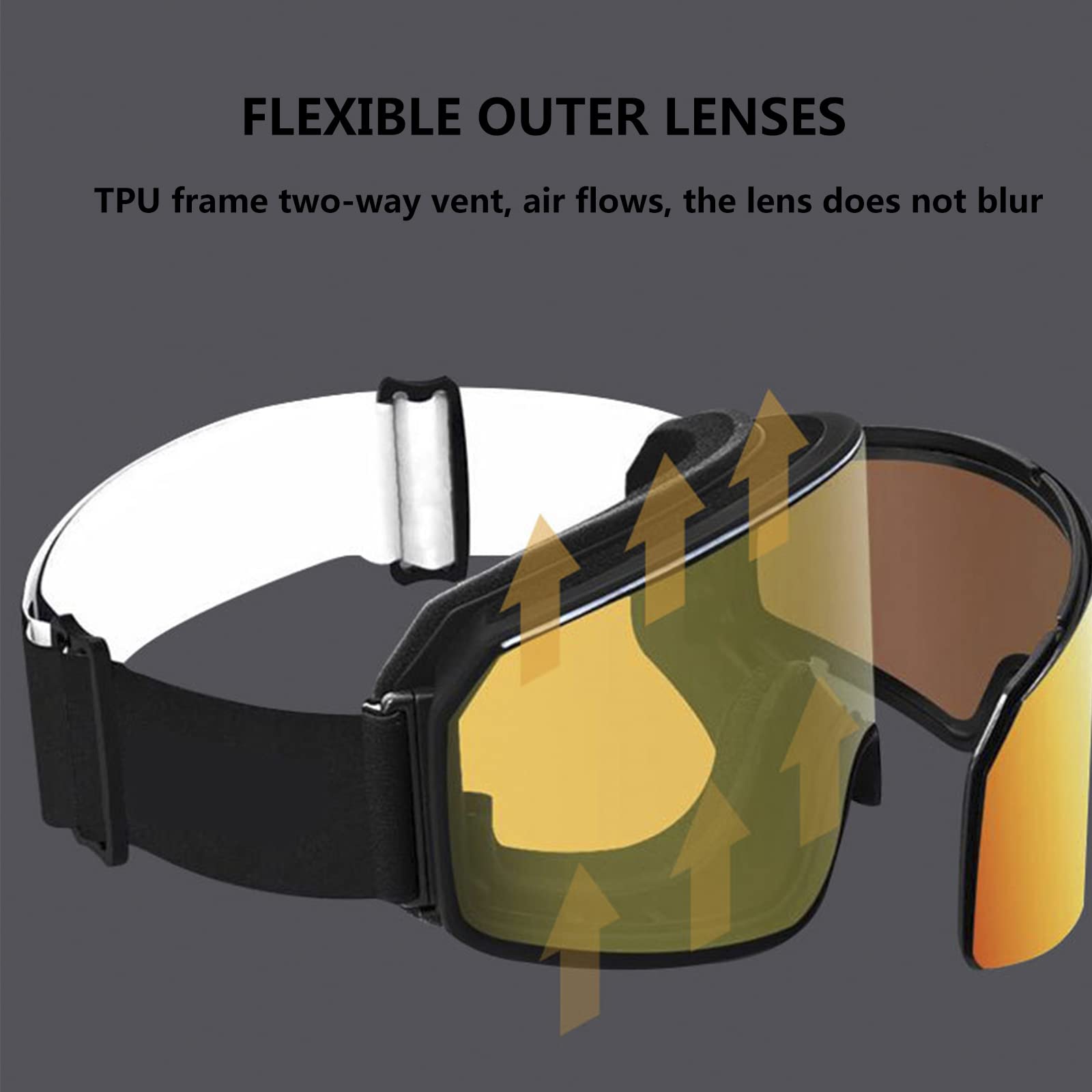 Lunettes de Ski OTG pour Homme et Femme, Masque de Ski Anti-Buée Anti-UV, Masques Snowboard Lunettes pour activités de Plein air Ski Cyclisme Randonnée, Compatible avec Casque