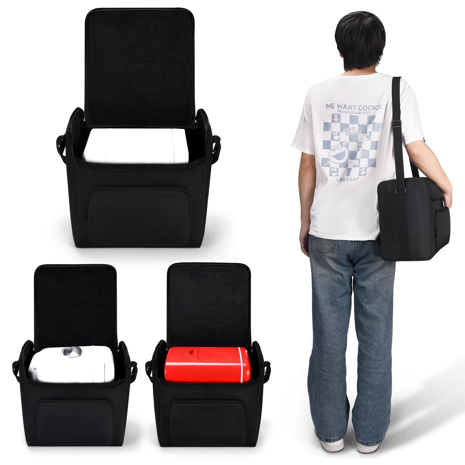 Hzycwgone Mini Fridge Travel Case, 4L/6 Cans Portable Cover Storage Bag for Frigidaire EFMIS129 Compact Refrigerators,for AstroAI Mini Fridge,for Cooluli Mini Fridge,for Skincare Fridge(Black)