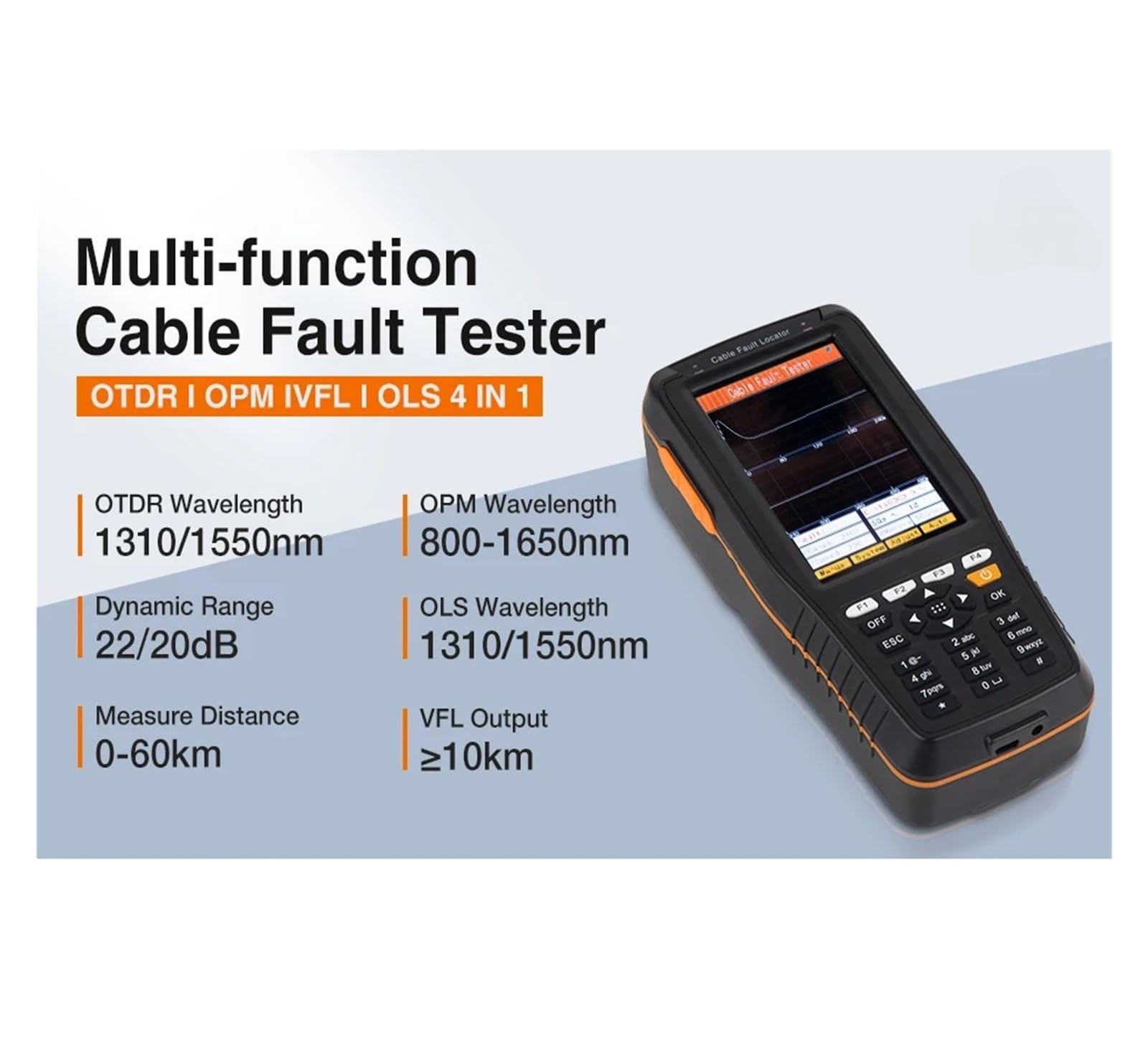 Localisateur de défauts de ligne visuelle TL280 avec écran LCD, testeur de défauts de câble TDR 1KM, 2KM, 4KM, 8KM, 0.5m, Mode de Test automatique/manuel Facile à lire(2KM)