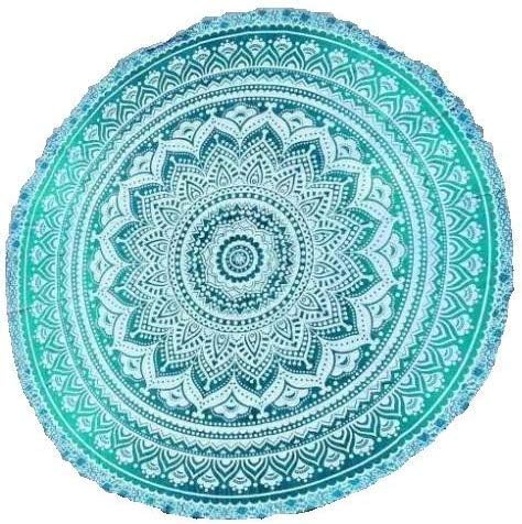 Jaipur Handloom Round Beach Tapestry Hippie/Boho Mandala Beach Blanket/Indian Cotton Throw Bohemian Round Table Cloth Mandala Decor/Yoga Mat Meditation Picnic Rugs Circle (Green, Round 48")