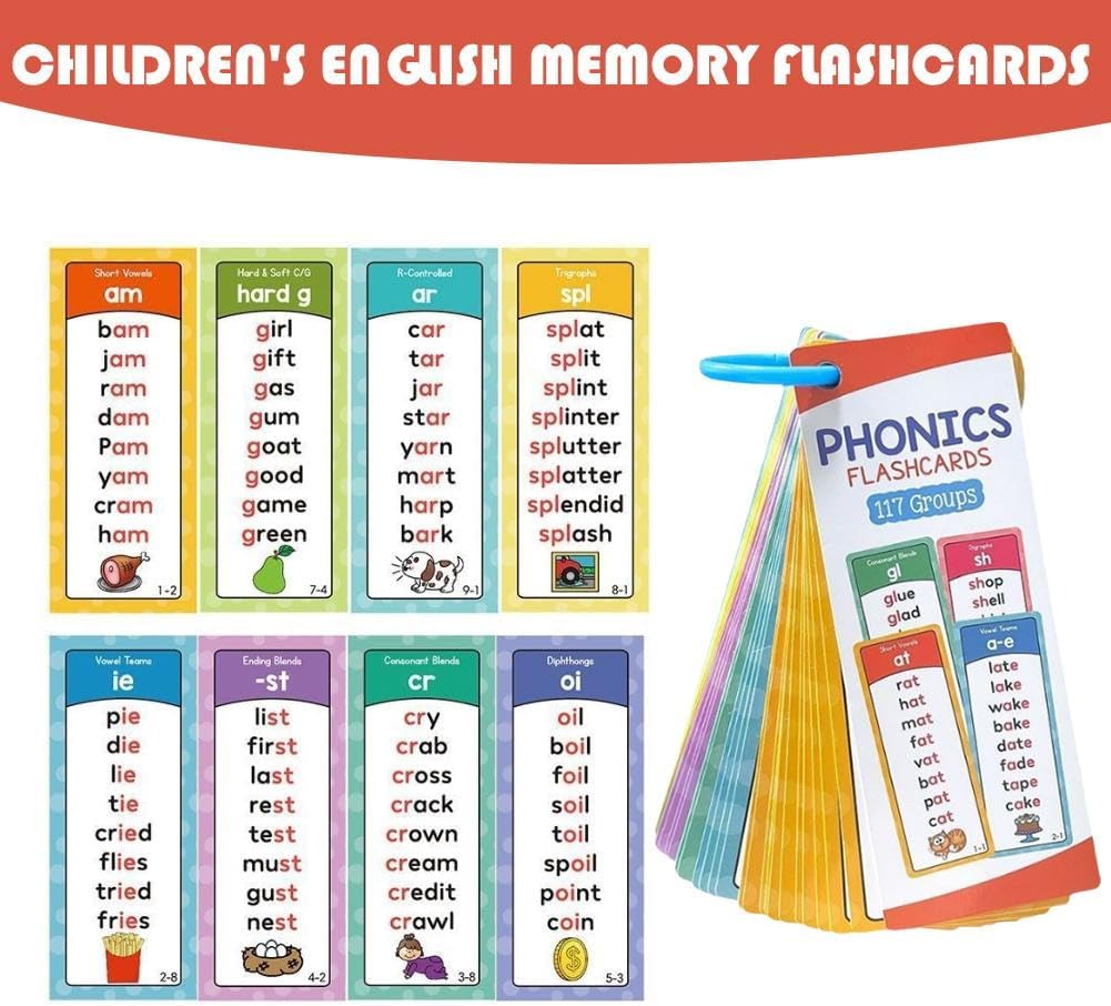 Phonics Flash Cards Word Family Build Book, Learn to Read Phonics Rhyme Flip Books with 60cards 117groups - Alphabet, Sight Words, Colors, Numbers, Animals for Kids Homeschool & Preschool Learning