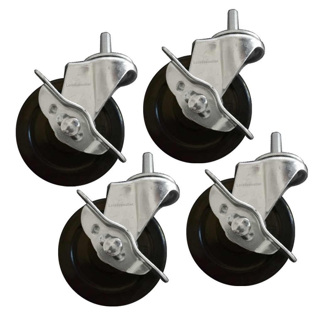 Lotsaveoutlet 4 Pack 3 Inch Rubber Casters Heavy Duty Safety Brake Wheels for Wire Shelving Rack