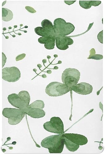 xigua Sábana bajera ajustable para cuna de trébol del Día de San Patricio para niños y niñas, transpirable, suave para colchones estándar de cuna y