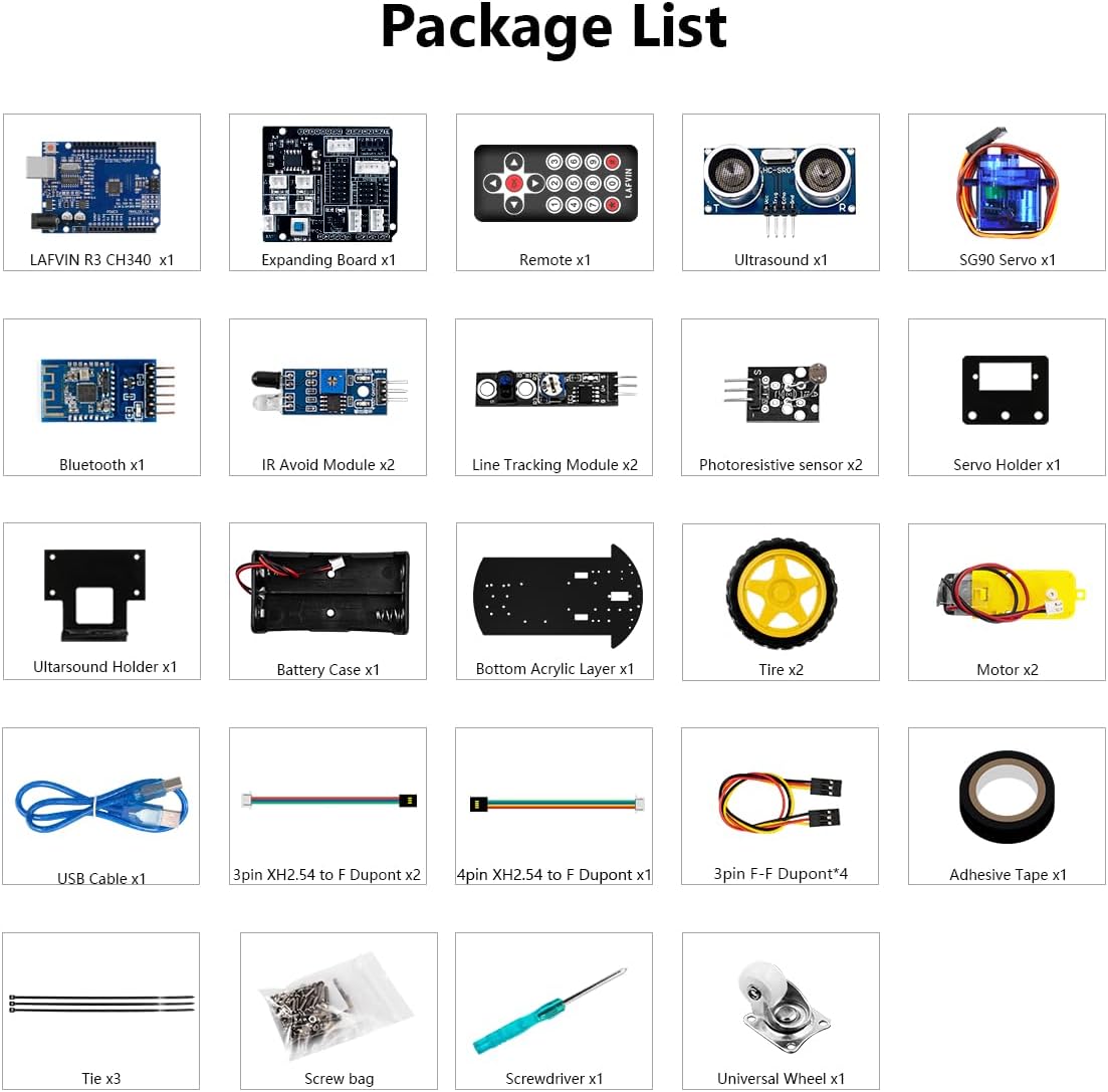 LAFVIN Smart Robot Car 2WD Chassis Kit V2 Ultrasonic Module,Line Tracking Module,IR Remote Control Compatible with Arduino IDE