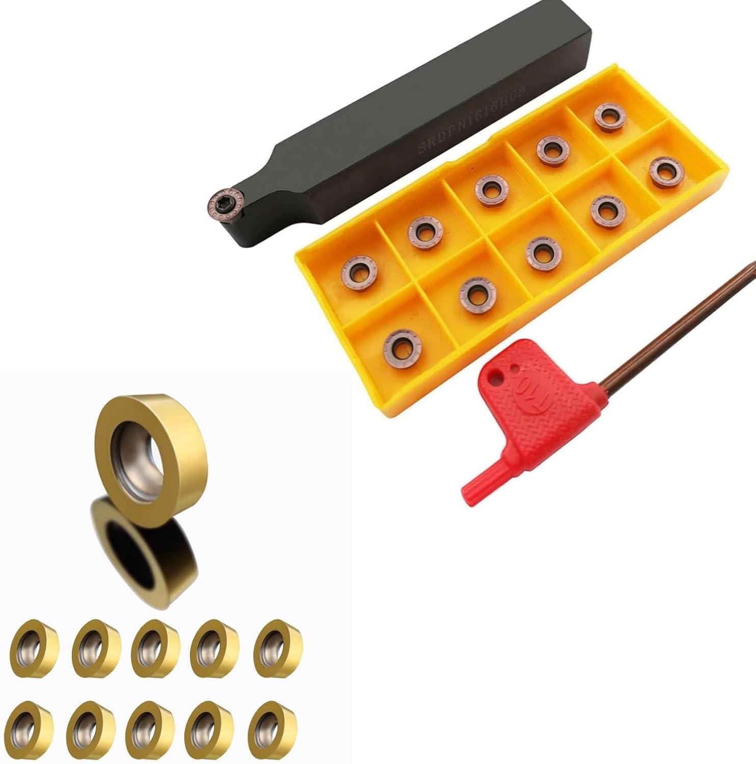 32pcs RPMT08T2MOE R4 RPMW1003MO Round Carbide Milling Inserts with Milling Cutter with 5/8"/16mm SRDPN1616H08 Indexable Carbide Milling Tool Holder Metal Lathe Cutting Tools