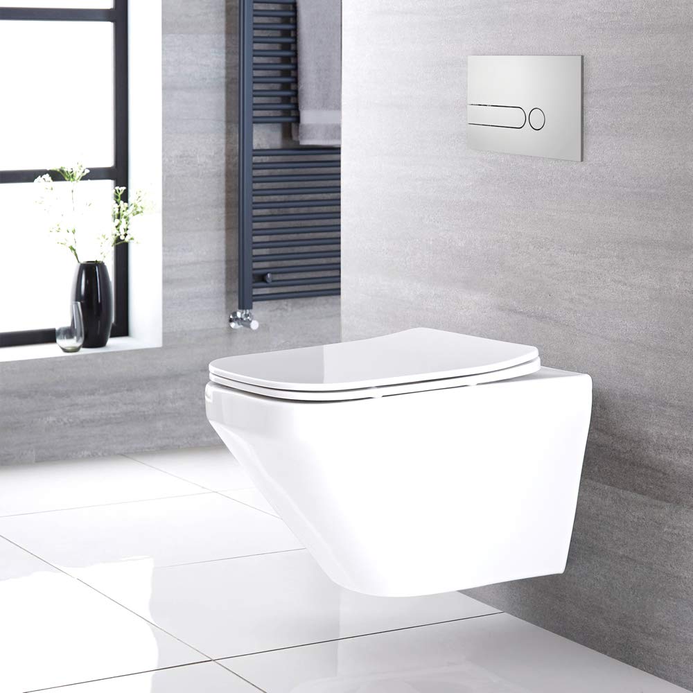Buy Milano Farington White Ceramic Modern Bathroom Wall Hung Square Rimless Toilet WC with