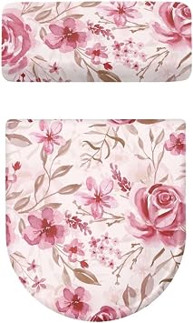 Roses Bathroom Toilet Cover Set Stretch Toilet Covers Set 2 Piece Set Toilet Lid Cover and Toilet Tank Cover Machine Washable Toilet Lid Cover Seat Cover