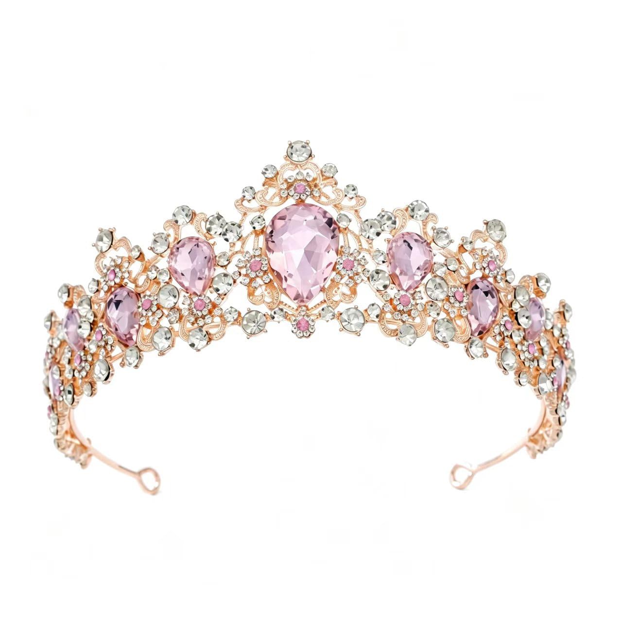 Caelumdecor Women's Pink New Crown Tiara Rhinestone Hair Accessories Antique Bridal Headpiece