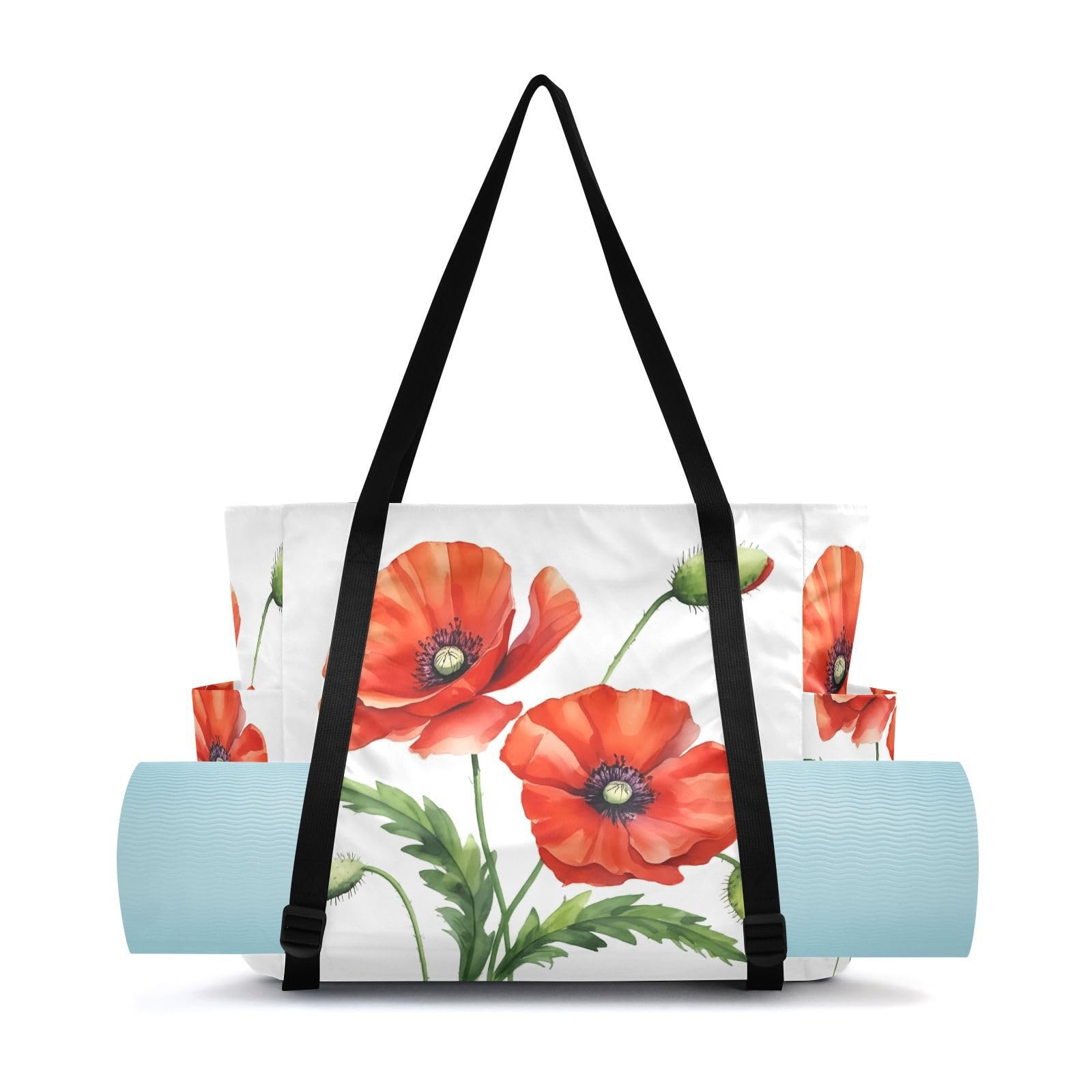 Lxqimora Flower Bud Watercolor White Yoga Mat Bag for Women Water-Resistant Gym Bag with Yoga Mat Holder Tote Bag for Gym Travel Office Pilates