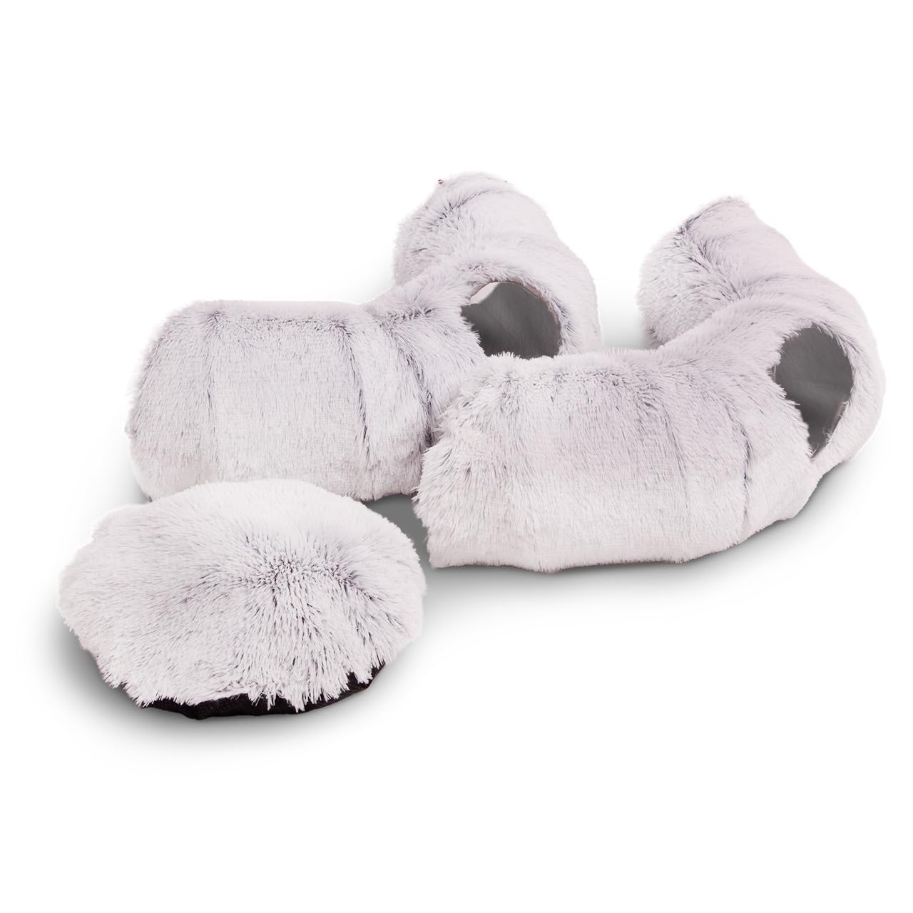 CanadianCat Company | Premium Katzentunnel mit Schlafplatz Otis Grau Kuschelfell Innenbezug Katzentunnel Große Katzen XXL 2-in-1 Donut Tunnel für Katzen inkl. flauschigem Liegekissen