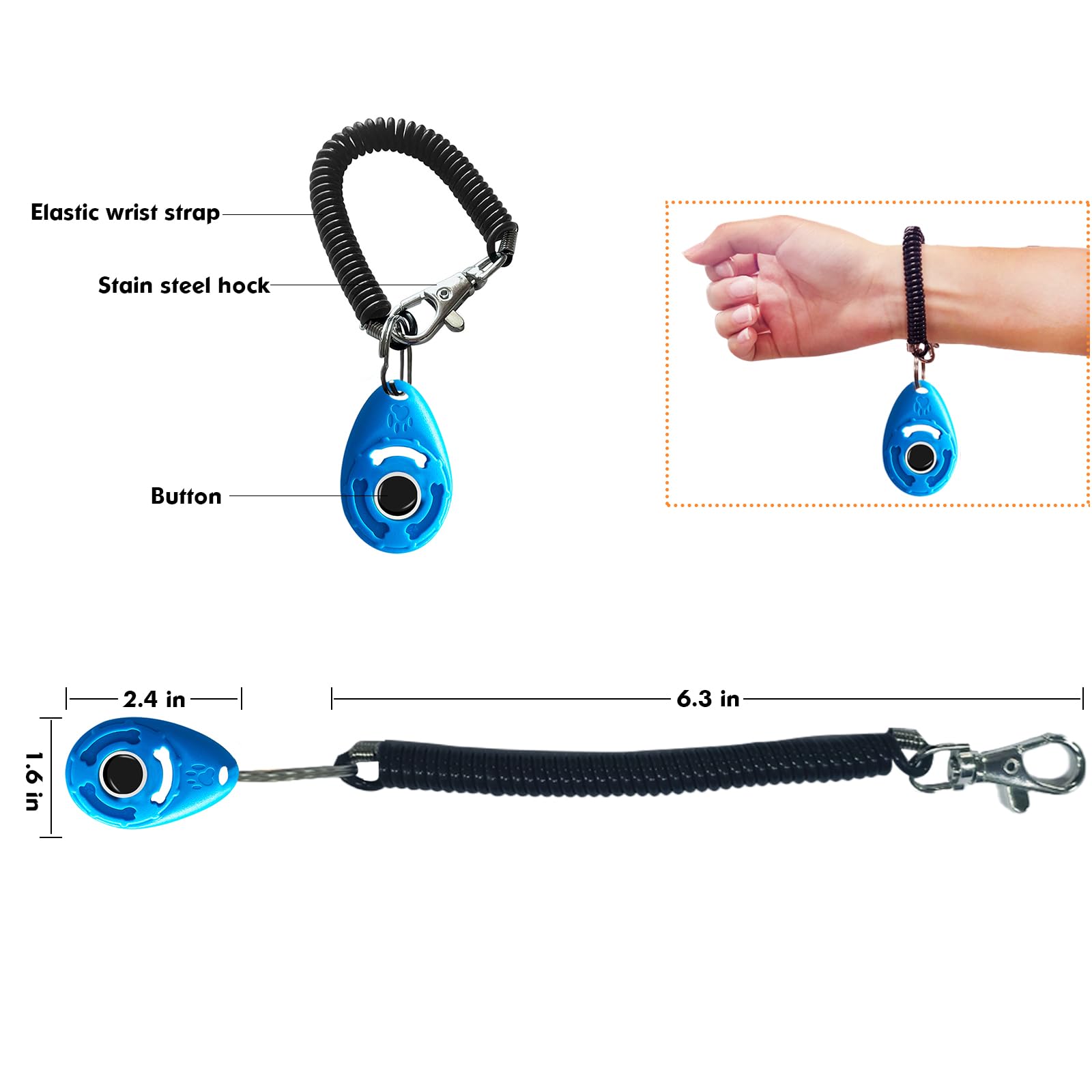 MODUS Clicker de dressage pour chiens – Clicker avec sangle de poignet réglable – Clicker de renforcement positif pour chiens, chats, chiots (bleu)