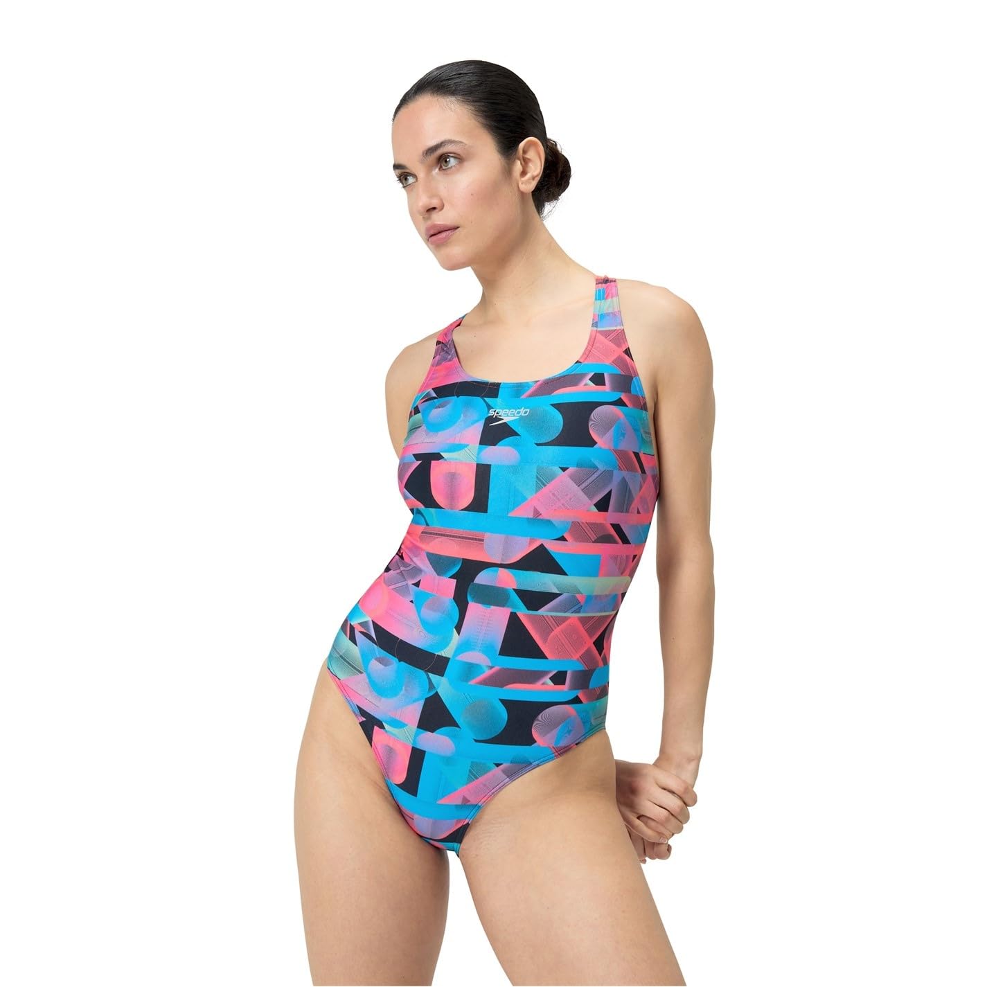 Speedo Costume Donna Piscina Nuoto Intero Allover Digital Powerback Blu Rosa Nero 42 ITA - 36 DE