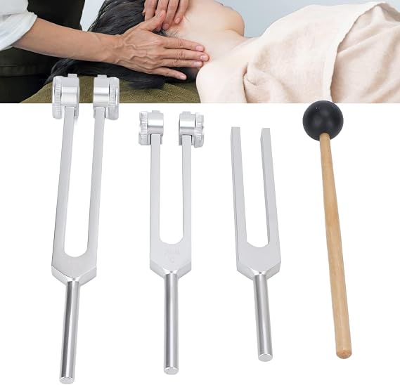 128Hz 256Hz 512Hz Tuning Fork Set, Tuning Forks for Healing Meditation Yoga, Healing Instrument with Silicone Hammer Storage Bag & Cleaning Cloth Silver