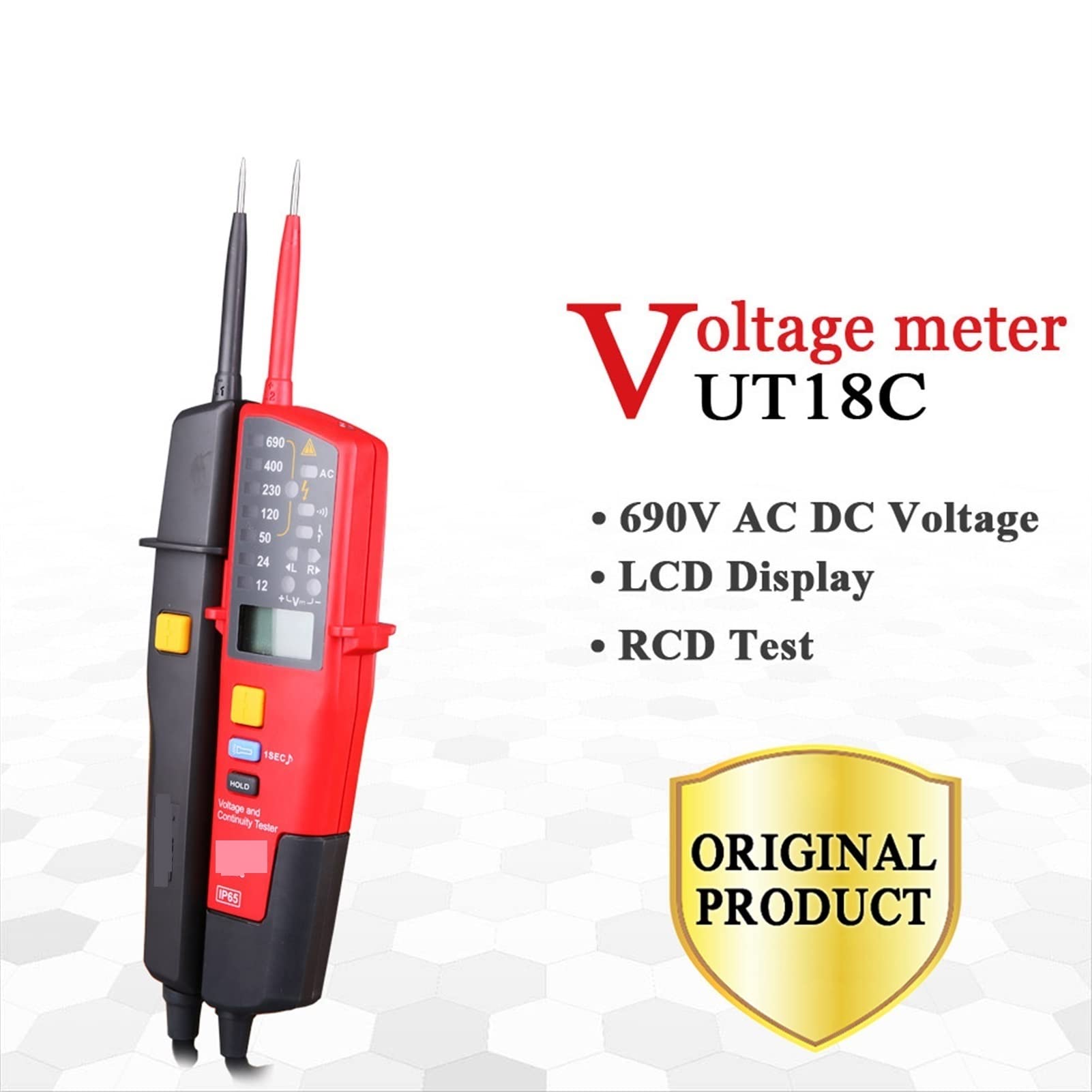 Comprobador de Baterias, Voltímetro digital UT18B UT18D AC DC Tester Continunity Voltage 69 0V LCD Mostrar secuencia 3 fases Rcd Probador eléctrico(UT18C)