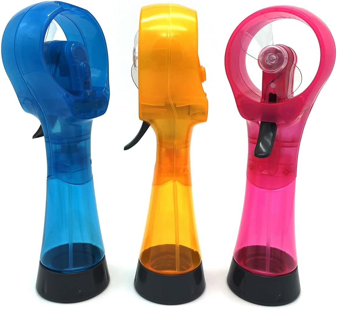 Handheld Water Misting Fan Outdoor Portable Hand Mini Fan Atomizer for Summer Beach, Travel, Camping, BBQ and More Outdoor Activities - 3 Piece Set（Sky Blue/Yellow/Pink）