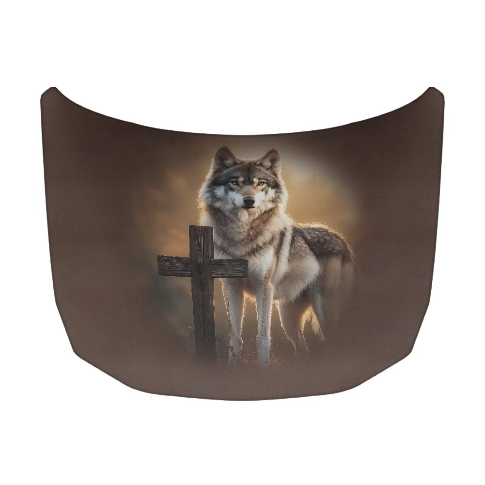 Car Hood Cover Protector 59×39 inches Wolf Cross Stretchable Car Hood Flag Removable Automotive Accessories Fabric Hood Cover All-Season Protection for Cars Decor
