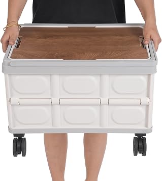 Collapsible Rolling Crate Portable Shopping Utility Cart Heavy Duty Plastic Rolling Tool Box with 360Rotate Wheel 55L Capacity for Travel Shopping Moving Storage Office Use(Gray)