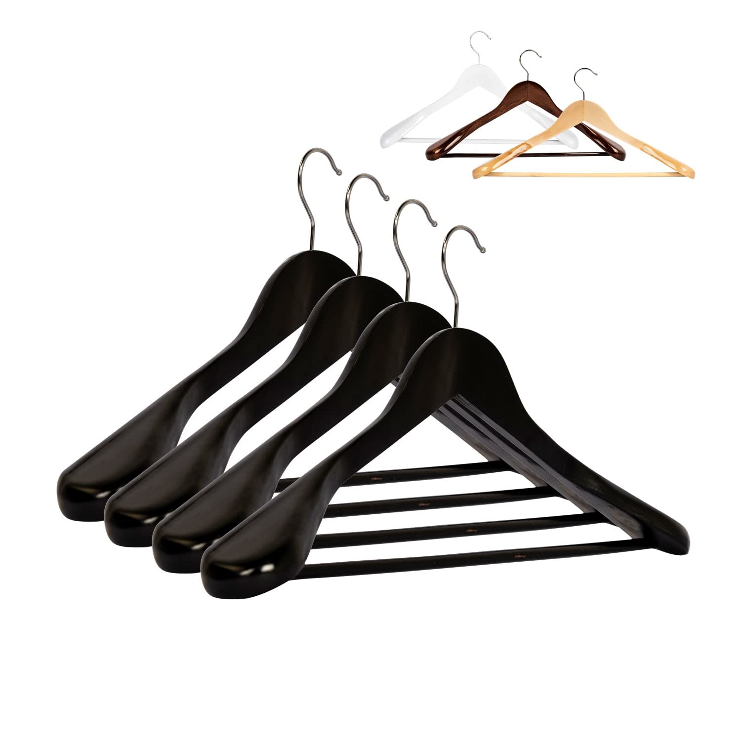 25 x Anzugbügel Jackenbügel Kleiderbügel Holz Schwarz | Sakkobügel | 44,5 cm | 360° drehbarer Haken | extra breite Schultern