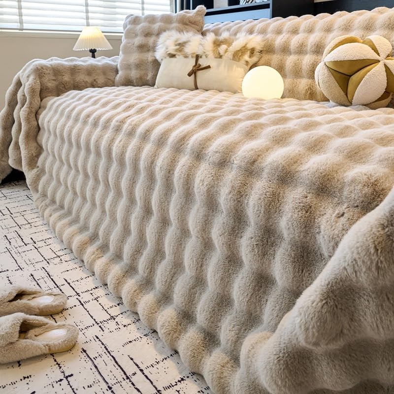 Plaid extra large 180x320cm lightbrown moelleux et chaud pour lit