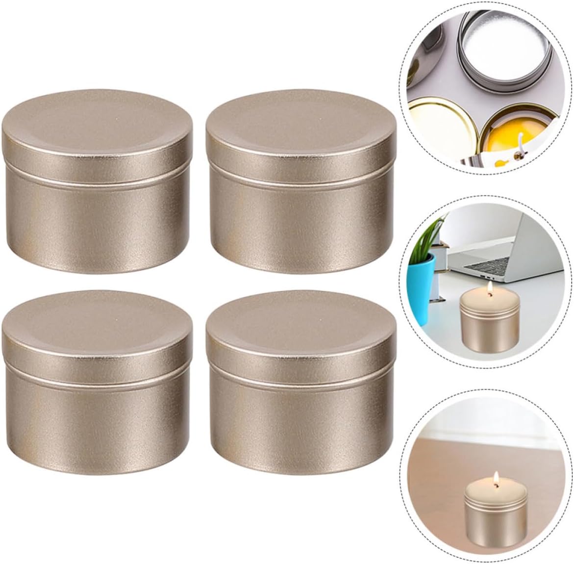 4pcs Ml Aluminum Alloy Candle Jar Container for Making Aromatherapy Scented Candles with Golden Metal Tin, for Party Decorations and Gift for Birthdays