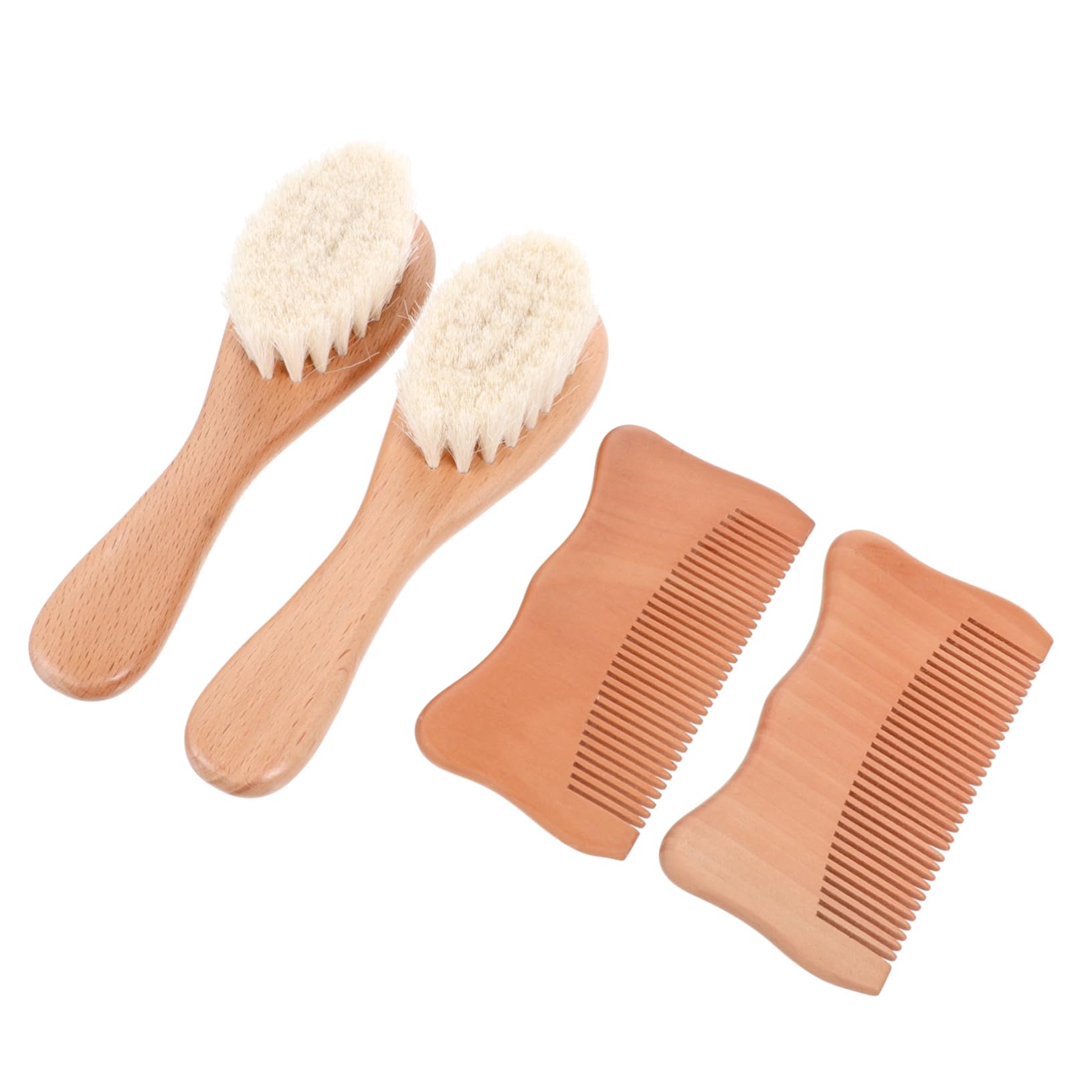 Beatifufu Safe Baby Scalp Grooming 1 Set of 4 Beech Wooden Wool Brush Combs Natural Wood Handle for Hair Comb