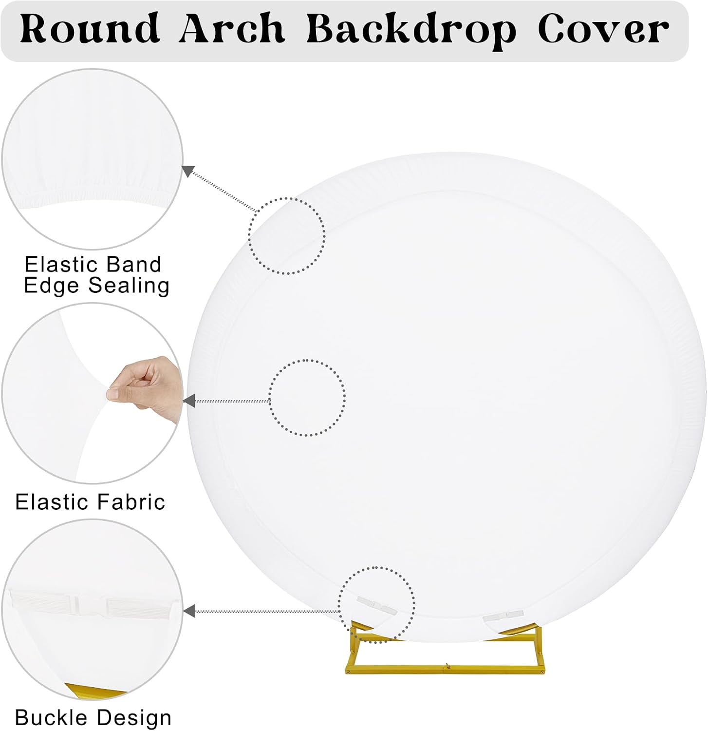 7.2ft Round Backdrop Stand and White Covers 1 Stable Balloon Arch Stand with Base and 1 Polyster Circle Arch Covers Metal Wedding Arch Backdrop Stand Frame for Parties Baby Shower Garden Decorations
