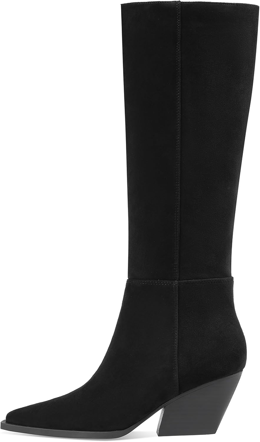 Mattiventon Knee High Boots Women Fall Chunky Heel Tall Snip Toe Pull on Womens Comfortable Trendy Suede Boots 2025 with Side Zipper