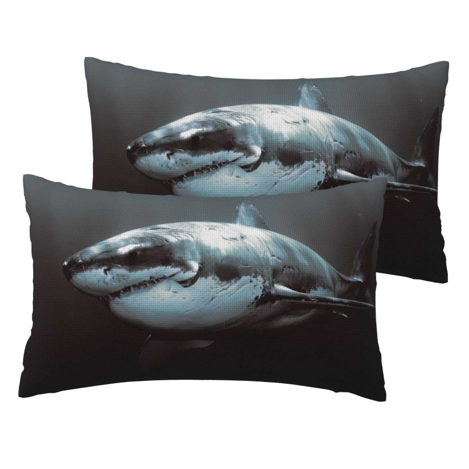 Taies d'oreiller imitation lin imprimé requin blanc pour en finir avec le linge de lit froissé