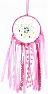 Led Atrapasueños Macrame Rosado Atrapasueños Grande Pared Hecho a Mano Cazasuenos Decoracion para Niñas, Atrapasueños De Plumas De Colores,34x12cm
