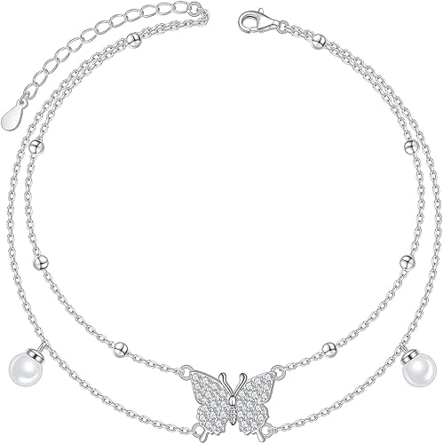 Tobilleras para mujer de plata de ley S925 ajustable, pulsera de tobillo para pie de playa, regalo de joyería